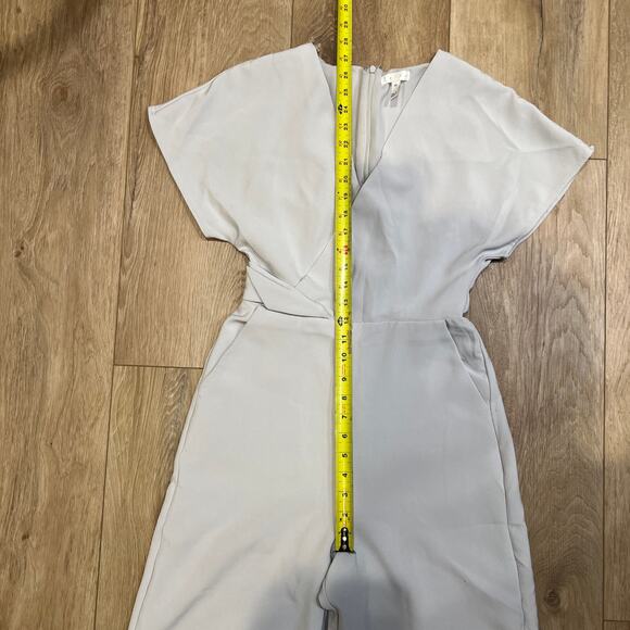 LEITH Women's Surplice Wide Leg Crop Jumpsuit Size XS In Light Gray - Picture 7 of 11